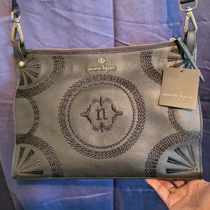 NWT Nanette Lapore crossbody, black on black leather with embroidery